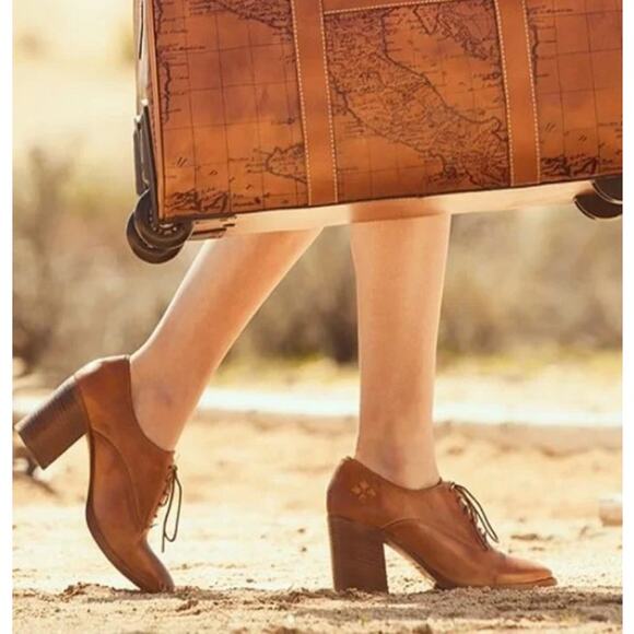 Patricia Nash Anna Block Heel Oxfords Tan Brown Leather Women's Size 6 - Picture 1 of 13